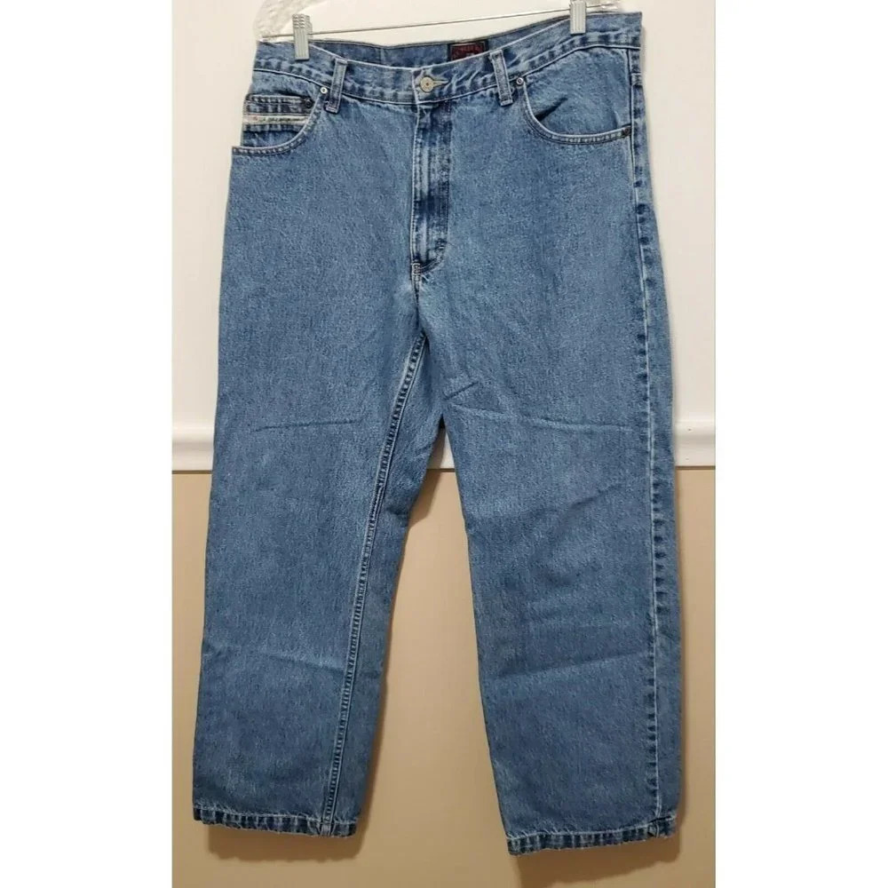 VTG U.S. Polo Assn Men Blue Relax Fit Loose Fit Logo Straight Jeans